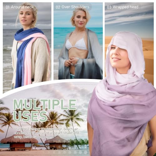 Two-tone Linen Scarf for Women Lightweight Summer Wrap Cotton Shawl Beach Travel Pashmina Gauze 75"×35" 7