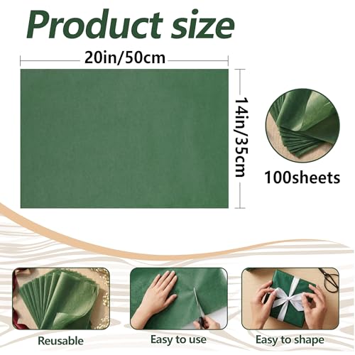 Image of Bobobag 100 Sheets Forest Green Tissue Paper 20 inchX14 inch Tissue Paper for Gift Bags, Gift Wrapping Tissue, Christmas Tissue Paper Anniversary Holiday Decoration Arts Craft