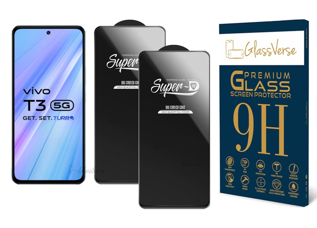 GlassVerse® SuperD Oleophobic Tempered Glass For Vivo T3 5G (Pack Of 2) with Free Installation Kit. Full screen Coverage - 6.67 inch (B0D9S3K164) Amazon Price History, Amazon Price Tracker