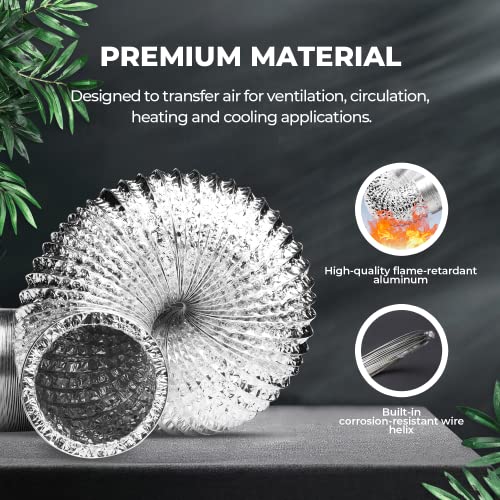 Ipower 6 Inch 16 Feet Non-Insulated Flex Air Aluminum Dryer Vent Hose With 2 Stainless Steel Clamps For Hvac Ventilation, 6'' Ducting, Silver #TOP2