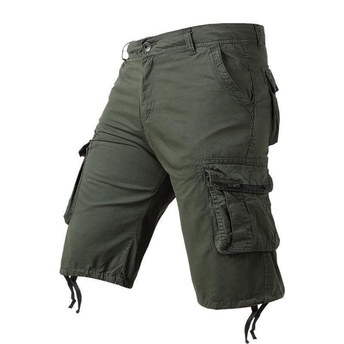 TecnovoMens Cargo Combat Shorts Drawstring Pockets Cotton Plain Summer Elasticated Waist Pants Casual Comfortable Workout Shorts