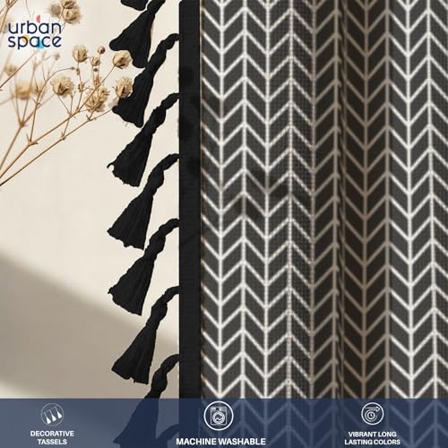 Image of Urban Space Boho Decorative Curtains for Window, 100% Cotton Curtain 5 Feet Long, Set of 1 Curtains with Tassels, 60-65% Room Darkening Curtain with Tieback and Eyelets (Herringbone Grey, 5 Feet)
