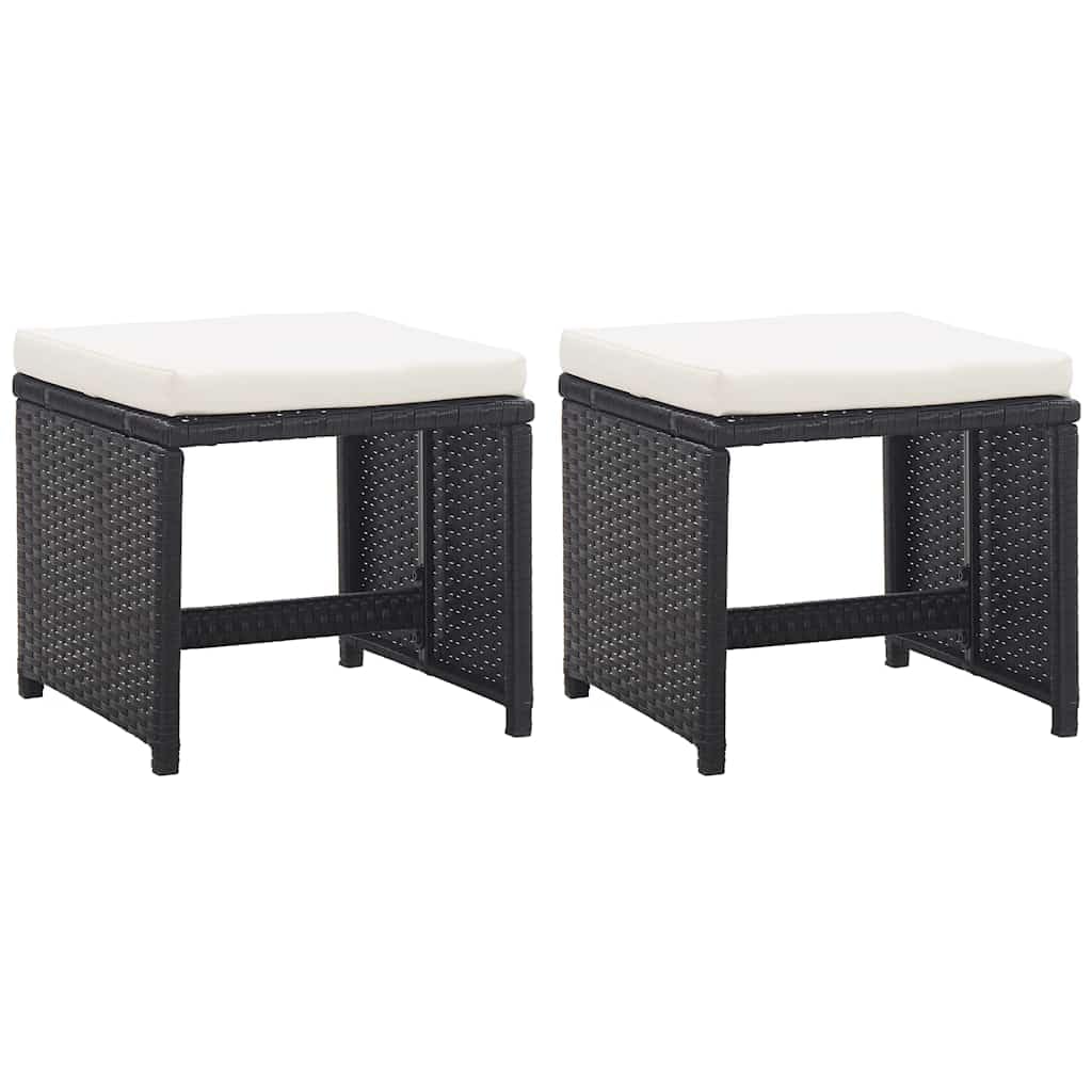 Taboret ogrodowy 2 szt. z poduszką do siedzenia Poly Rattan czarny