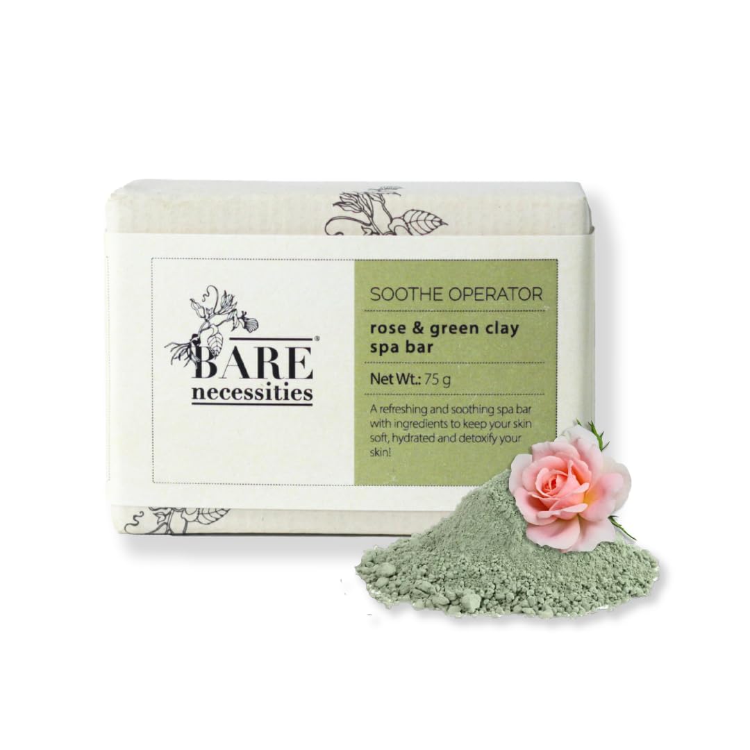 Bare Necessities Soothe Operator Soap Bar – Hydrating Rose & Detoxing Green Clay Handmade Soaps | Gentle Exfoliating Body Soap Bar for Dry & Sensitive Skin | Vegan Cold‑Processed Bathing Soap – 75 g