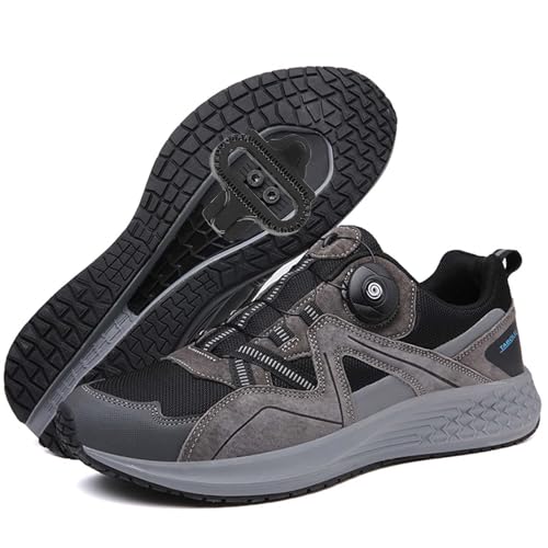 PENXZT MTB Cycle Shoes for Mens Mountain Bike Cycling Shoes Compatible with 2-Bolts Pedals SPD Cleats Breathable Cycling Sneakers Biking Unisex,Gray,10.5 UK