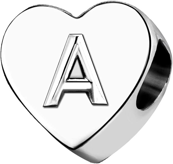 TGLS Heart Love A - Z Initial Letter Charm Birthday Mother's Day Gifts Alphabet Capital Name Beads Compatible with Pandora Charms Bracelets