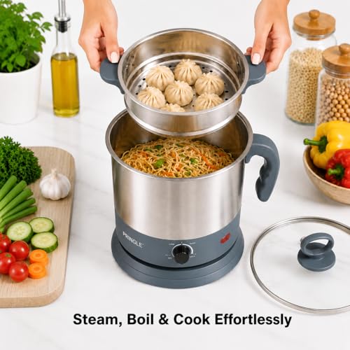 Image of Pringle 1.5L MultiChef Multi Kettle 3-in-1 Multipurpose Cooker | Egg Boiler, Steamer & Idli Maker | SS Stand | 1350W | 360 Rotating Base | 1 Yr Onsite Warranty | Silver