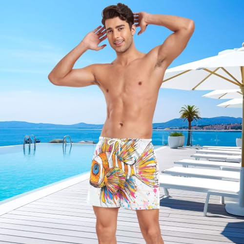 Pantalones cortos de natación para hombre naranjas con dibujos 3