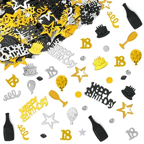 OSDUE Confettis Deco, Confetti Anniversaire Decoration Fete 30g, 18 Ans, Or Noir Argent Confettis Anniversaire Nombre Étoile De Table Deco, pour Anniversaires...