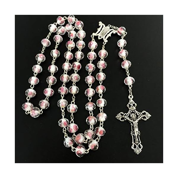 elegantmedical Handmade ROSE PINK Veluriyam ROSE BEADS ROSARY & ITALY CROSS MEDAL Catholic necklace GIFT BOX