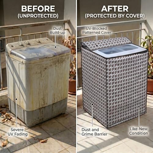 Image of DREAM CARE Waterproof & Dustproof Washing Machine Cover Top Load & Semi Automatic Suitable for 7 kg, 7.2 kg, 7.5 kg (83 x 95 x 51 cms)