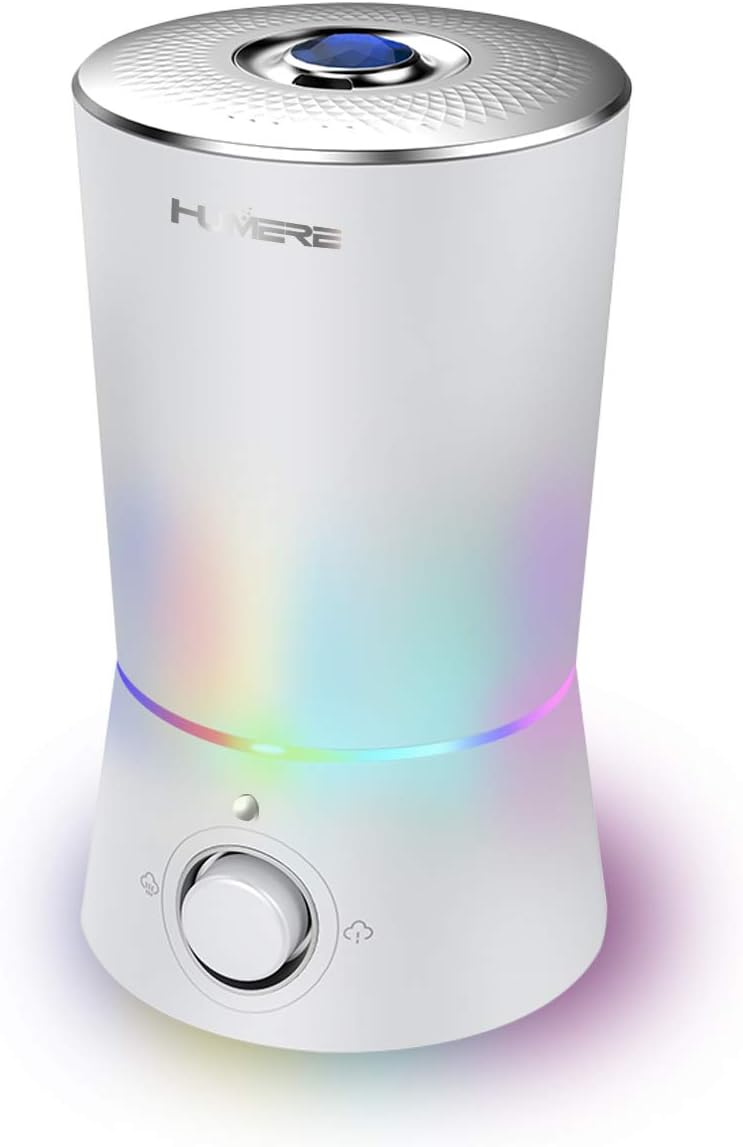 HUMERE Ultrasonic Cool Mist Humidifiers for Bedroom with Large Top Fill Tank, 7 Color Shifting Night Light, Whisper Quiet, Easy to Clean,with Filter l Humidifier for Baby l Essential Oil Diffuser
