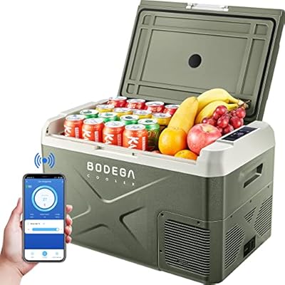 BODEGACOOLER 12 Volt Refrigerator, APP Control 12V Car Fridge, 32 Quart Portable Freezer (-4? to 68?), Compressor Electric Cooler 12/24V DC 110~240 Volt AC for Truck Van RV Camping Road Trip