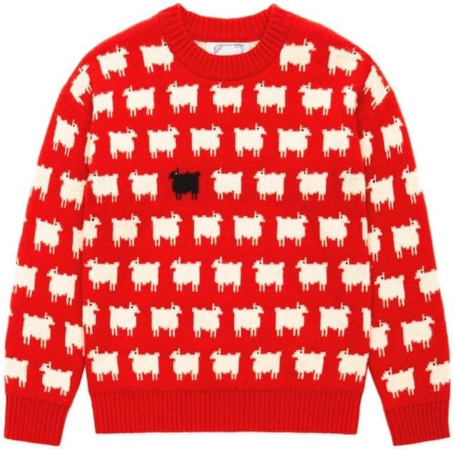 Womens Black Sheep Lady Diana Princess Red Knitted Sweater Christmas Red Pullover Jumper