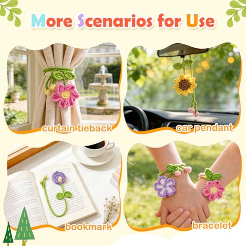 Image of Joyclub Crochet Kit for Beginners 10 Flower Bookmarks for Adults | Flower bookmark with video and written guidance; first projects and handmade gifts for crochet starter book lovers teacher