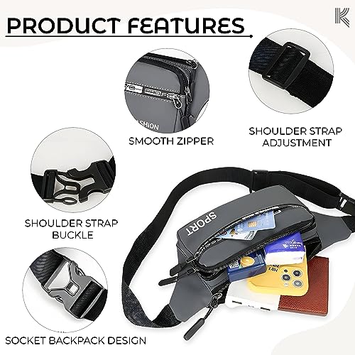 Image of Kraptick Premium Unisex Waist Bag for Men and Women - Stylish Fanny Pack, Hip Bag, Travel Money Belt (Grey)