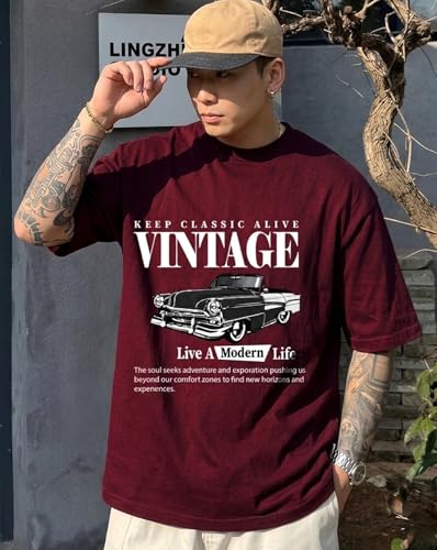 Image of AUSK Men's Half Sleeve Regular Tshirt, Graphic Print Round Neck Tshirt