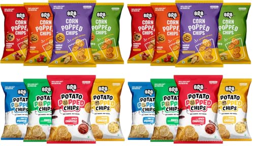 Image of BRB Popped Chips | Variety Pack - 8 Flavours | Potato & Corn Popped Chips | Not Fried. Not Baked | 60% Less Oil, No Palm Oil, Healthy Snack | 8 x (48g /51g) Combo Pack (weight may vary) (Pack of 2)