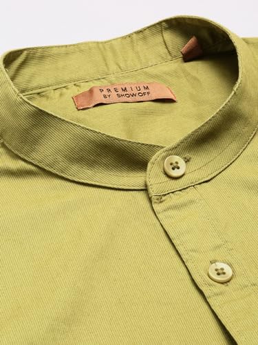 Image of SHOWOFFFF Men Solid Casual Shirt | Mandarin Collar Full Sleeves Cotton Shirt for Mens | Slim Fit Regular Length Shirt for Men's