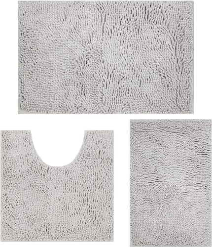 RUN HELIX Ultra Soft Chenille Bath Mat Non Slip, Bath Mat Set 3 Piece, Shaggy Bathroom Mats