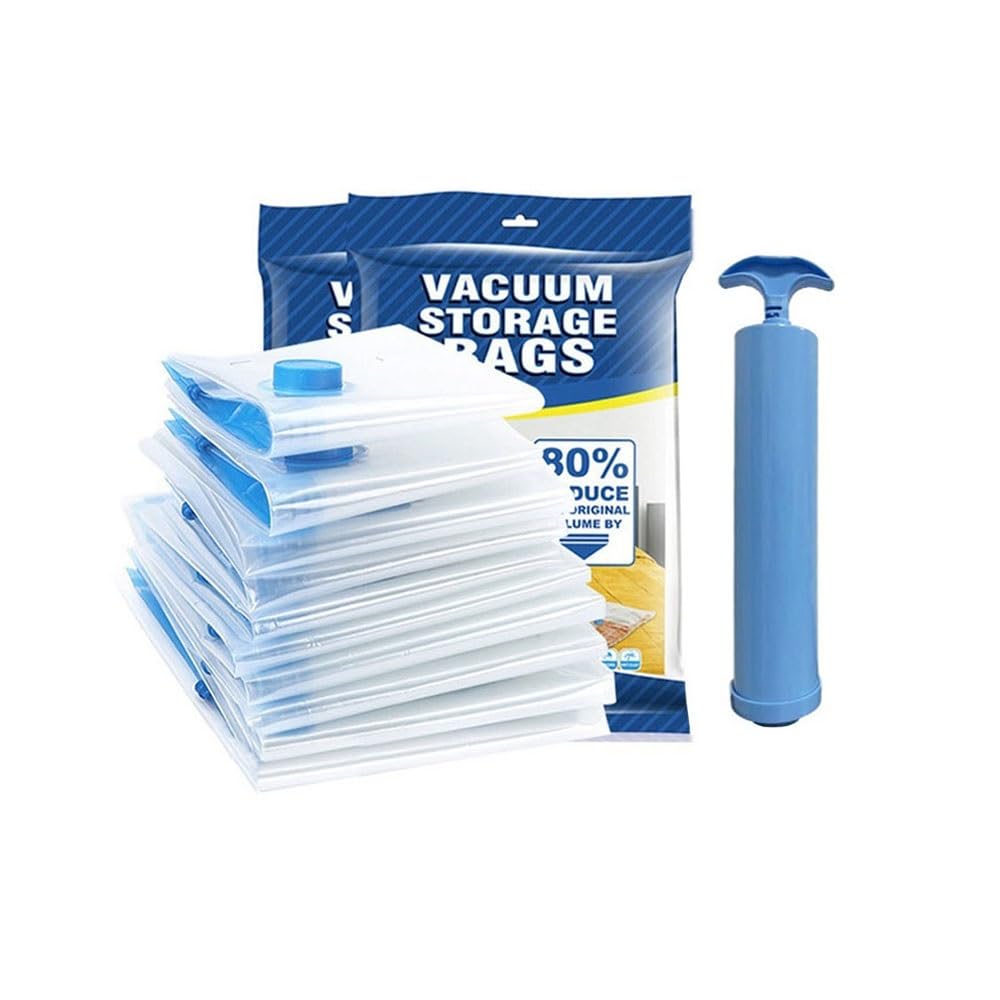 7 Pack Vacuum Storage Bags 50cm x 60cm, Space Saver Bags with Hand Pump, Save 80% Space, Clear