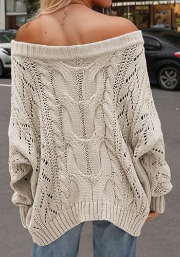 Women’s Off The Shoulder Oversized Sweaters Cable Knit Pullover Tops Long Sleeve Loose Slouchy Cute Sweaters4