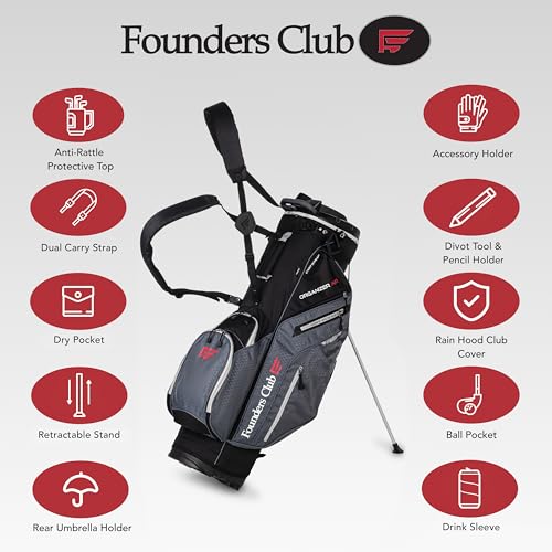 Image of Founders Club Organizer Men's Golf Stand Bag with 14 Way Organizer Divider Top with Full Length Dividers with snap on rain Hood