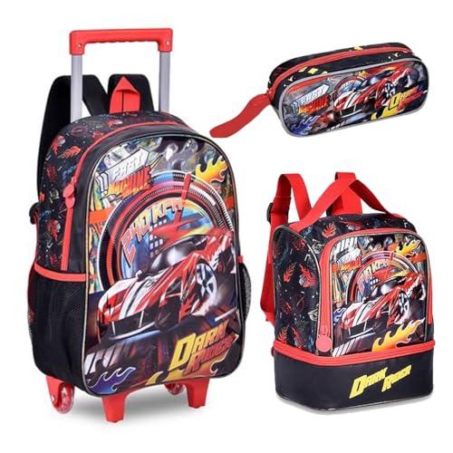 Kit Mochila Infantil Dark Racer Carro Lancheira Estojo Clio