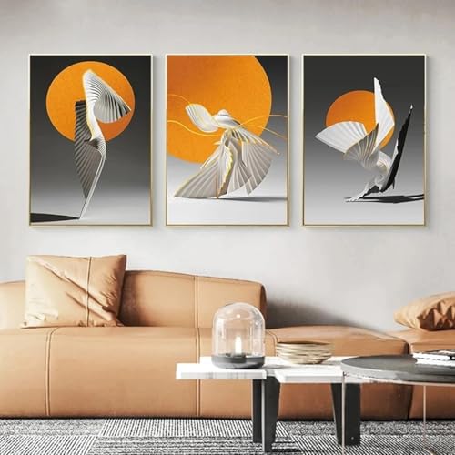 Affiches sur toile orange abstrait soleil 60x90cm triptyque moderne