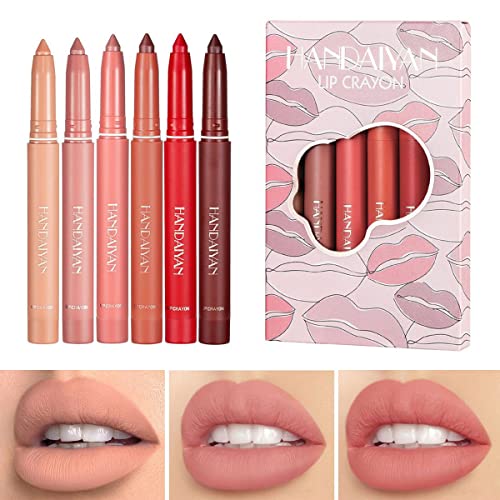 6 colores Velvet Nude Labios Maquillaje Mate Lápiz labial a prueba de agua Lápices Sexy Smooth Crayon Lipliner Charming Lip Stick Tint A prueba de manchas Lápices labiales portátiles Maquillaje # A