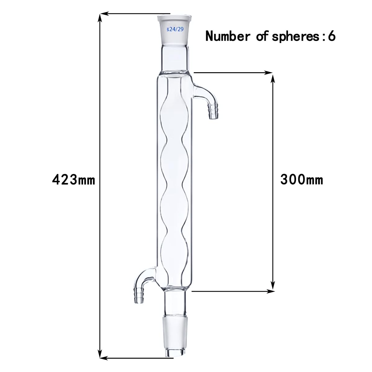 Refrigerante de vidrio de borosilicato de laboratorio, con dispositivo de destilación y retorno de cristalería de laboratorio químico conjunto 24/29 (Spherical Condenser, 300mm)