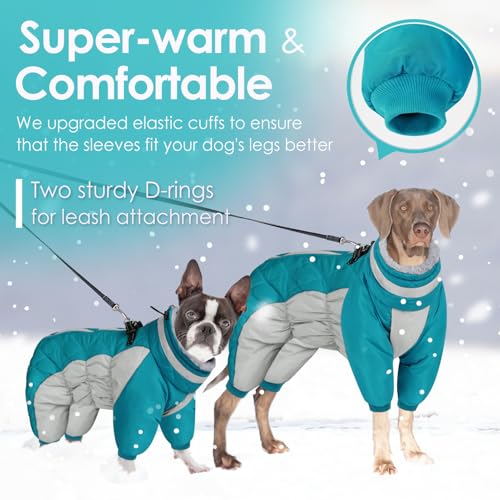 AOFITEE Winteroverall für Hunde - Wasserdichter Hundemantel für Große Hunde mit Beinen, Winter Warmer Hundejacke mit Geschirr Gefütterter Hundeoverall, Wintermantel Hund für Französische Bulldogge, L
