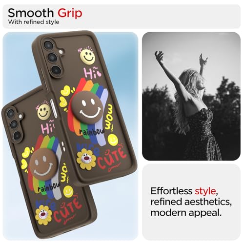Image of Pikkme Back Cover for Samsung Galaxy A14 5G | Soft Silicone| Cute Rainbow Smile & 3D Cartoon Flower Design | Shockproof Raised Camera Protection Bumper Case (Brown)