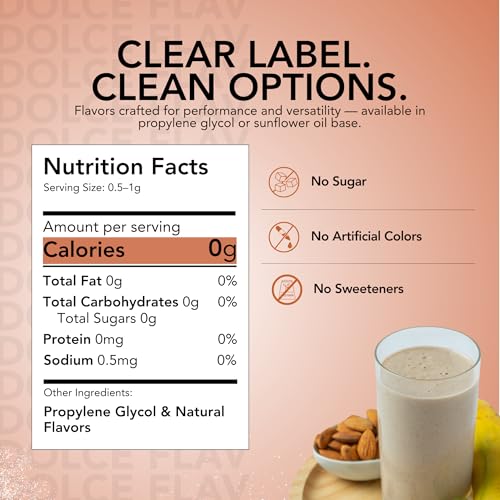 Image of Dolce Flav Natural Almond Extract - 2 Ounce Water-Soluble Kosher, Sugar-Free, Concentrated Pure Almond Flavoring for Baking, Pastries & Beverages, Includes Measured Dropper, Pack of 2