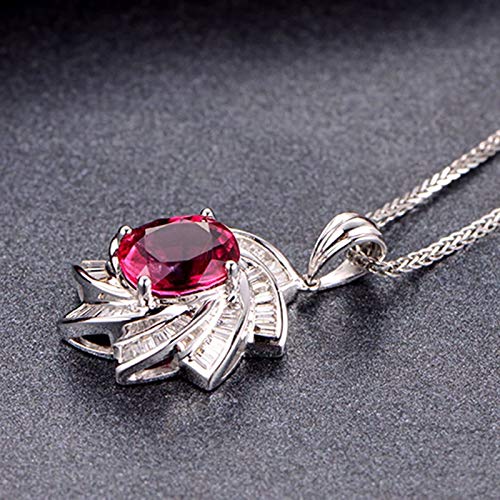 Collar de oro blanco 18K con flor y turmalina roja