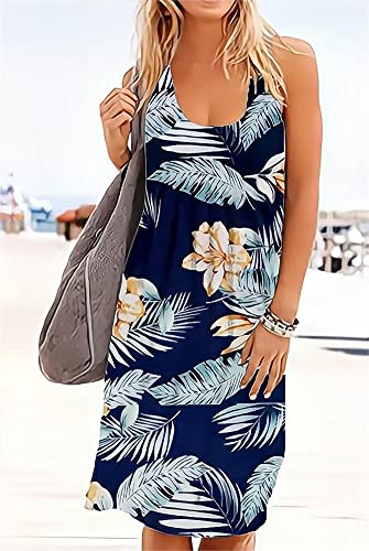 Image of Camisunny Women Casual Loose Tank Dresses Sleeveless Beach Vacation Dress Swing Pleated U Neck Fashion Soft