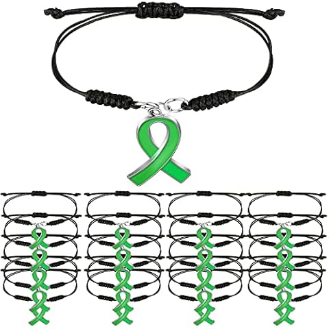 Janmercy 24 Pieces Mental Health Awareness Charm Bracelet Green Ribbon Awareness Charm Mental Health Awareness Bracelet Support for Jewelry Making DIY Gift, One Size, wax rope, metal Cover