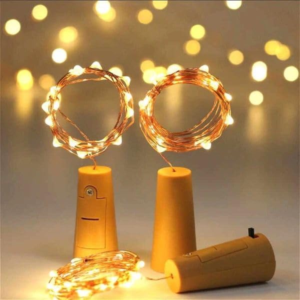 Image of LED Wine Bottle Cork Lights - 2M Copper Wire Fairy String Lights, Battery Operated DIY Decorative Lights for Bottles, Parties, Home, Weddings & Festive Decor - Yellow (Warm) (6)