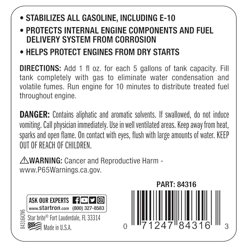 STAR BRITE PRO Star Gasoline Stabilizer - Fog & Protect Stored Engines & Entire Fuel System from Corrosion - Keep Gas Fresh for up to 1 Year - EZ Store EZ Start - 16 OZ (084316)