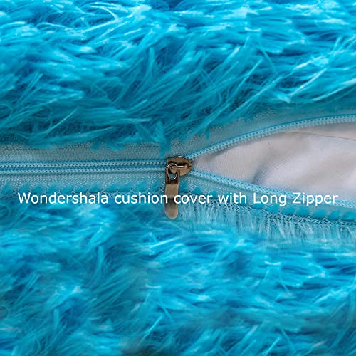 Image of Sky Blue Square Shape Cushion Covers Furry Pillow Covers 18 inch x 18'' Pack of 2
