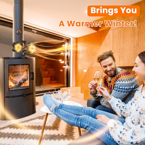 JossaColar Wood Stove Fan Heat Powered | 12-Blade Non Electric Heat Activated | Cocoon Fan for Fireplace/Pellet/Log Burner with Stove Thermometer | Wood Stove Accessories - Thumbnail 3