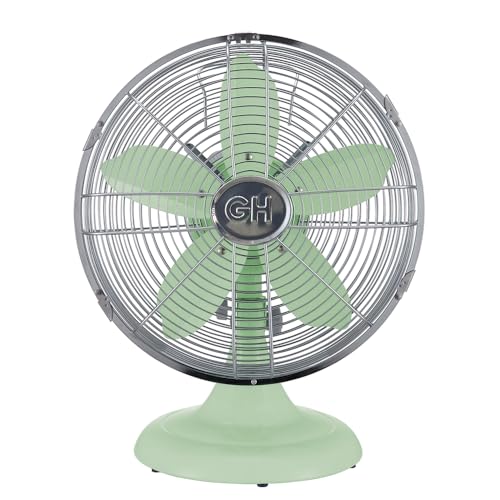 Good Housekeeping 92607 All-Metal 12" Retro Desk Office Table Fan with Wide Oscillation, 3-Speed Settings & Carrying Handle, Mint Green