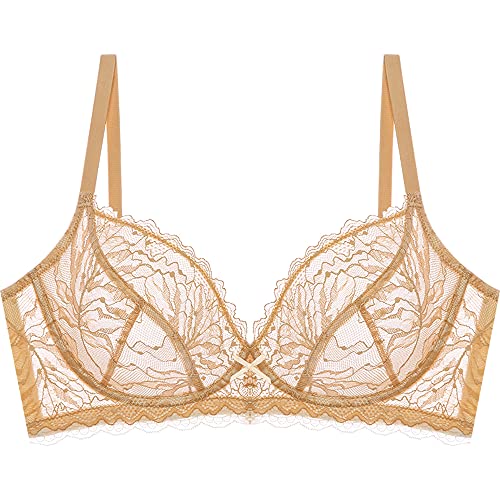 Soutien-gorge en dentelle avec armatures non rembourré jaune roux WENJUN