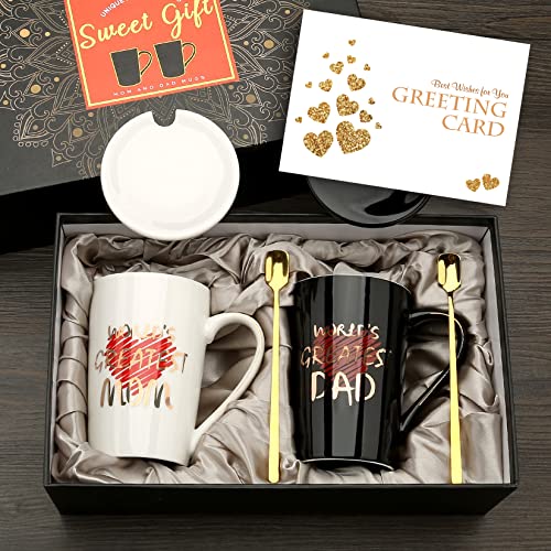 Tassen für Mutter und Vater-Schwangerschaftsgeschenke für erste Mütter-Keramik-Kaffeetassen für frisch gebackene Mütter - Geschenke für schwangere Frauen Eltern zum Muttertag Vatertag-schwarz und Cover