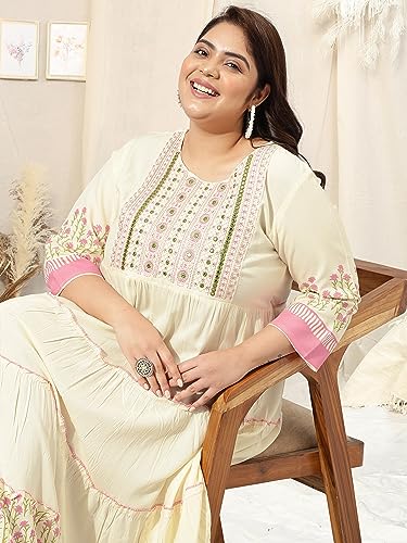 Image of MIRCHI FASHION Women Cotton Regular Plus Size Embroidered Printed Anarkali Kurti