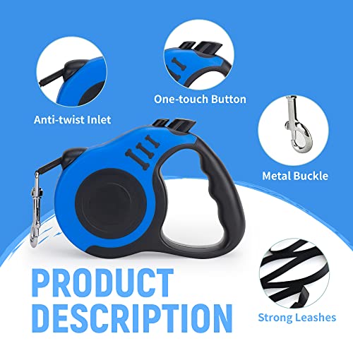 Retractable Dog Leash Automatic Telescopic Tractor Dog Tape, Pet Tape 10/16 FT Durable and Convenient, with Non-Slip Handle, Suitable for Small and Medium-Sized Dogs Blue - Image 5