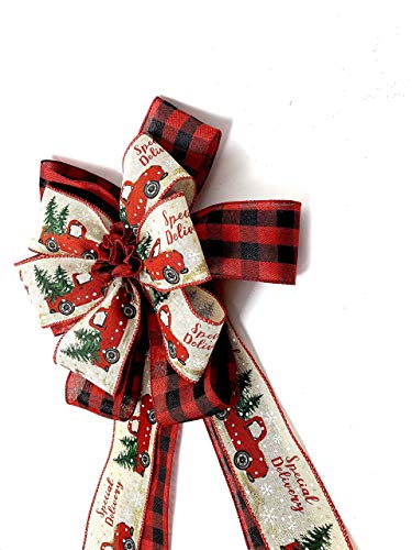 Red Truck Christmas Tree Topper, Farmhouse Large Gift Bow, Christmas Tree Topper, Wreath Bows, Front Door Bows, Banister Bow, Christmas Bows, Swag Bow, Lantern Bow #TOP1