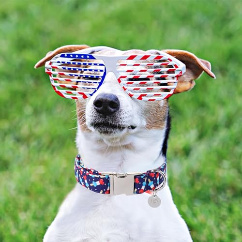 Image of Dog Patriotic Collar, 4th of July, American Flag Dog Collar for Boy Girl Puppy, with Metal Buckle,S