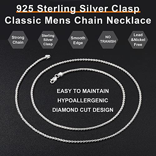 Ochcoh Sterling Silver Chain For Men 2Mm Silver Box Chain Necklace For Men Mens Silver Chain Diamond Cut Silver Chain For Boys Silver Necklace Men 16 Inch Mens Chain Necklace Mens Jewelry #TOP4