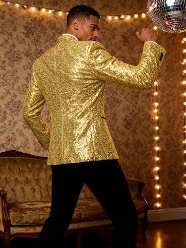 Image of Barry.Wang Mens Sequins Blazer Sparkle Dress Suit Jacket Cocktails Shiny Metallic Disco Dance Party Tuxedo Homecoming